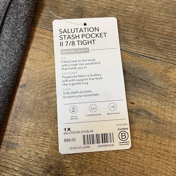 Athleta Charcoal Gray Salutation Stash Pocket II 7/8 Tight Leggings - Picture 3 of 9